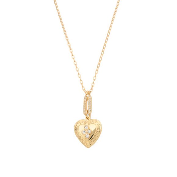 BEN AMUN Gold Made In Usa 24kt Gold Plated Crystal Heart Locket Necklace